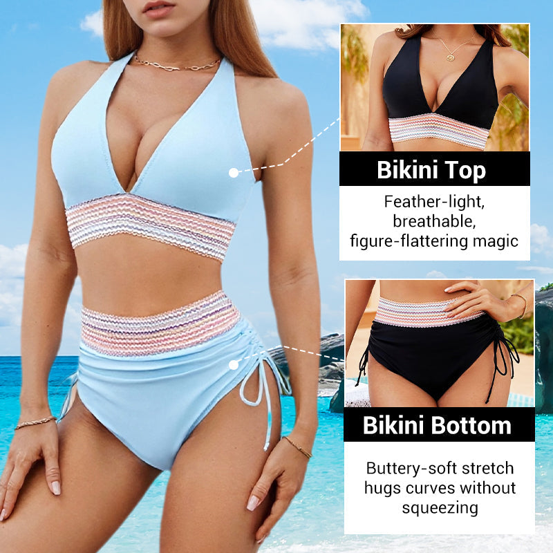 👙TRIAUMPH⛱️ S-4XL 🌺 Σετ μπικίνι με ψηλή μέση και έλεγχο κοιλιάς, με χρωματικές ενώσεις 🌈👙