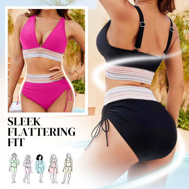 👙TRIAUMPH⛱️ S-4XL 🌺 Σετ μπικίνι με ψηλή μέση και έλεγχο κοιλιάς, με χρωματικές ενώσεις 🌈👙