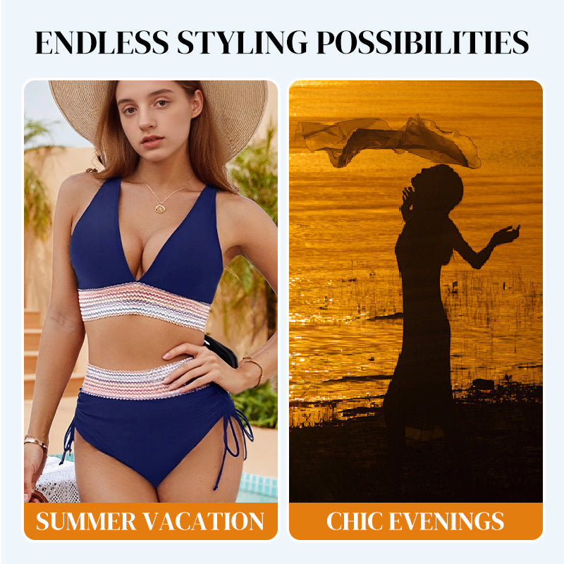 👙TRIAUMPH⛱️ S-4XL 🌺 Σετ μπικίνι με ψηλή μέση και έλεγχο κοιλιάς, με χρωματικές ενώσεις 🌈👙