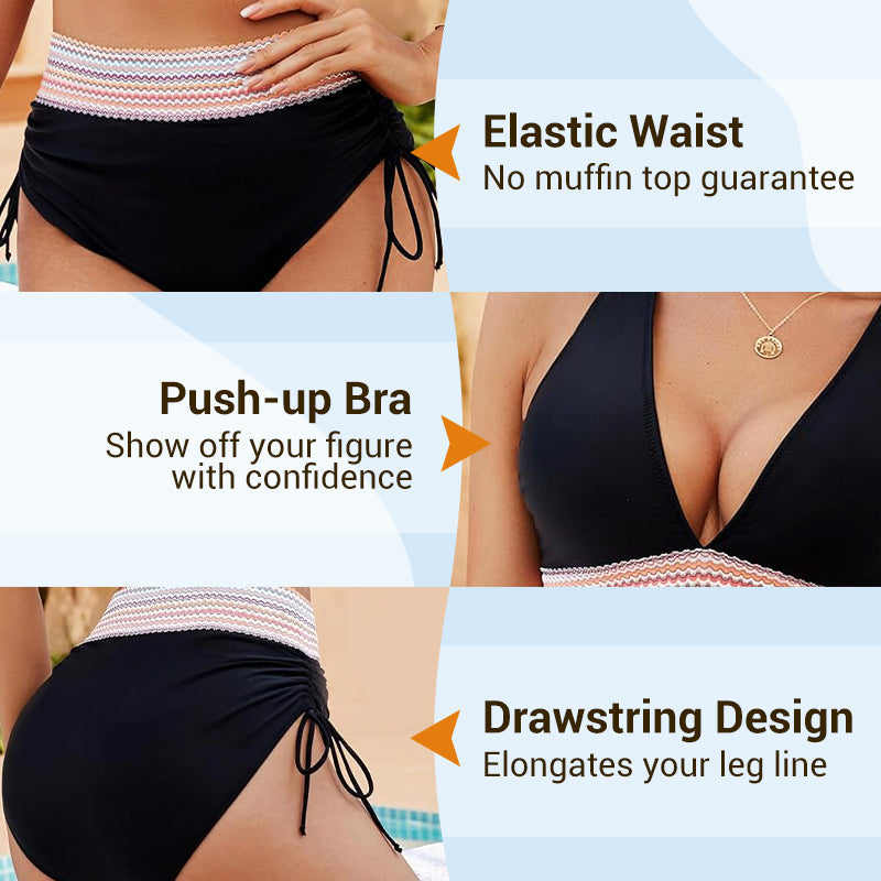 👙TRIAUMPH⛱️ S-4XL 🌺 Σετ μπικίνι με ψηλή μέση και έλεγχο κοιλιάς, με χρωματικές ενώσεις 🌈👙