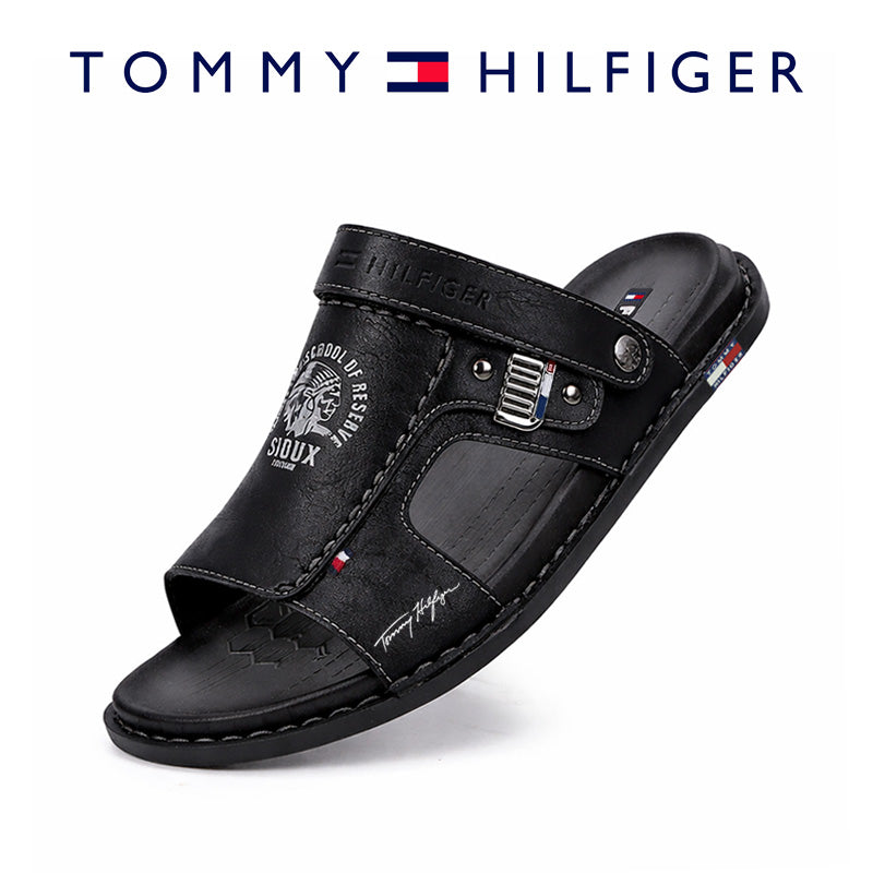 TOMMY® Επίπεδες Δερμάτινες Παντόφλες