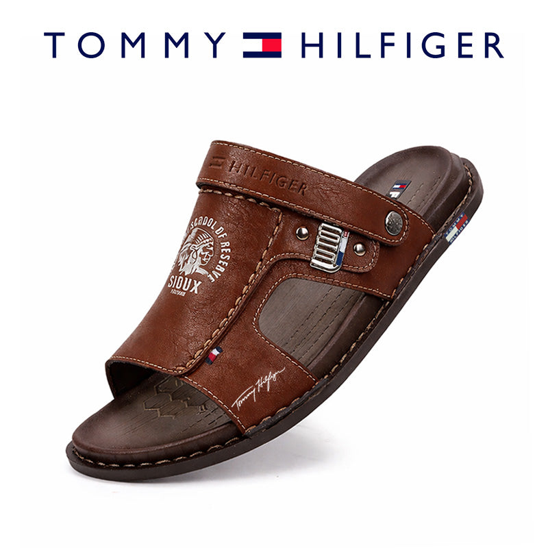 TOMMY® Επίπεδες Δερμάτινες Παντόφλες