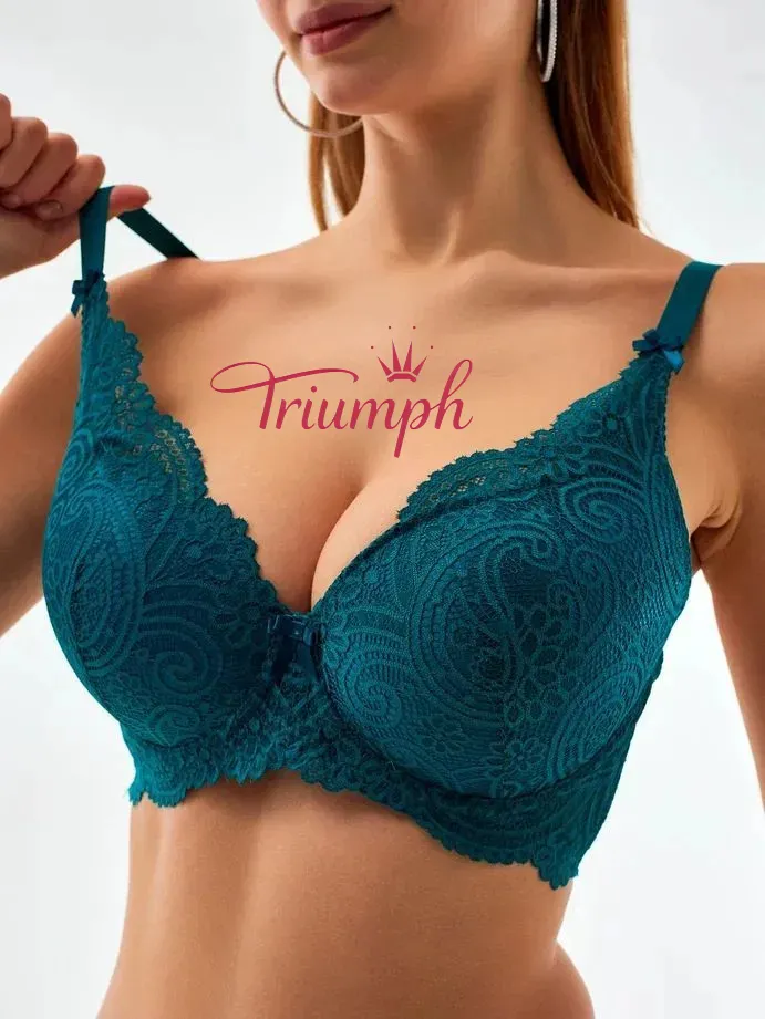 Triumph® 5 τεμάχια.💖50% έκπτωση✨Σουτιέν με δαντέλα για μεγάλα μεγέθη, βαθύ σχήμα V [65A-120H]