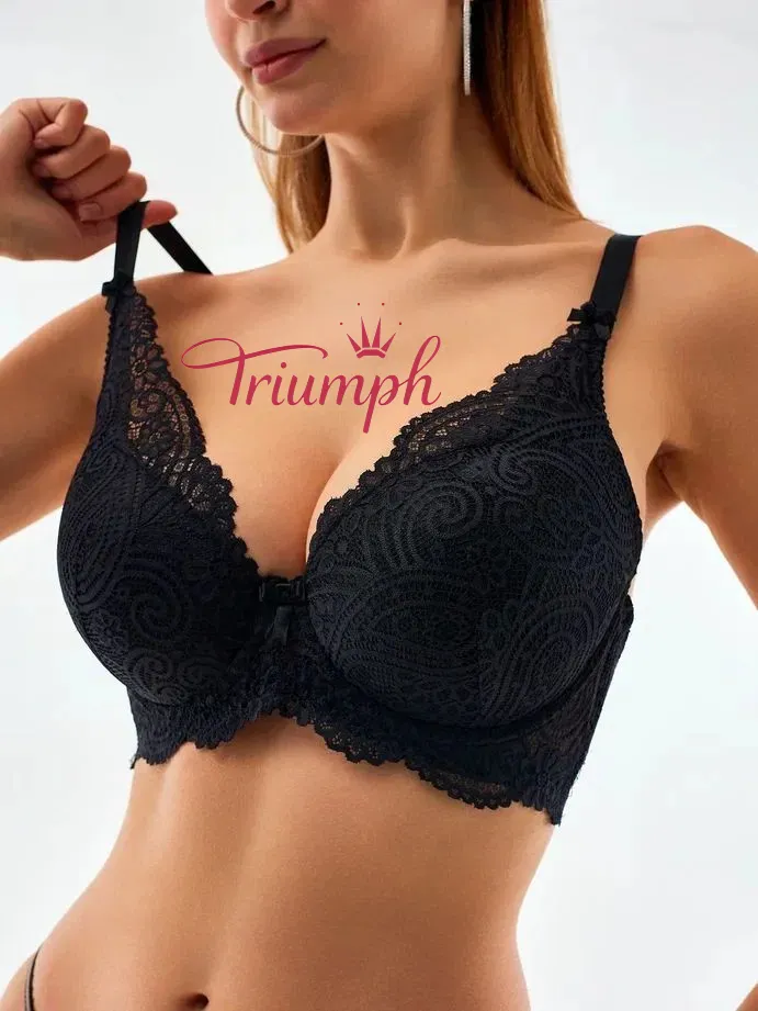 Triumph® 5 τεμάχια.💖50% έκπτωση✨Σουτιέν με δαντέλα για μεγάλα μεγέθη, βαθύ σχήμα V [65A-120H]