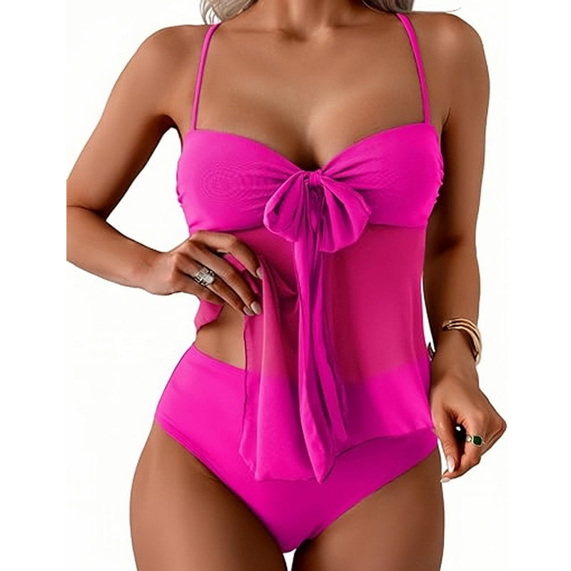 👙 Σετ τανκίνι από mesh - δέσιμο μπροστά και ψηλή μέση, που διαμορφώνει την κοιλιά | Γαλλικό ρετρό μαγιό ☀️🎀🌊