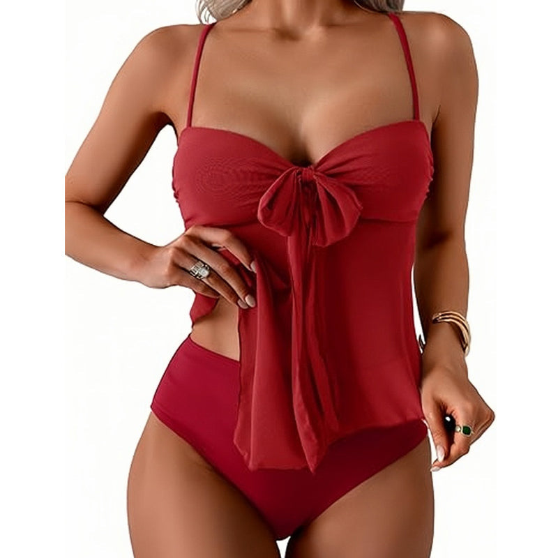 👙 Σετ τανκίνι από mesh - δέσιμο μπροστά και ψηλή μέση, που διαμορφώνει την κοιλιά | Γαλλικό ρετρό μαγιό ☀️🎀🌊