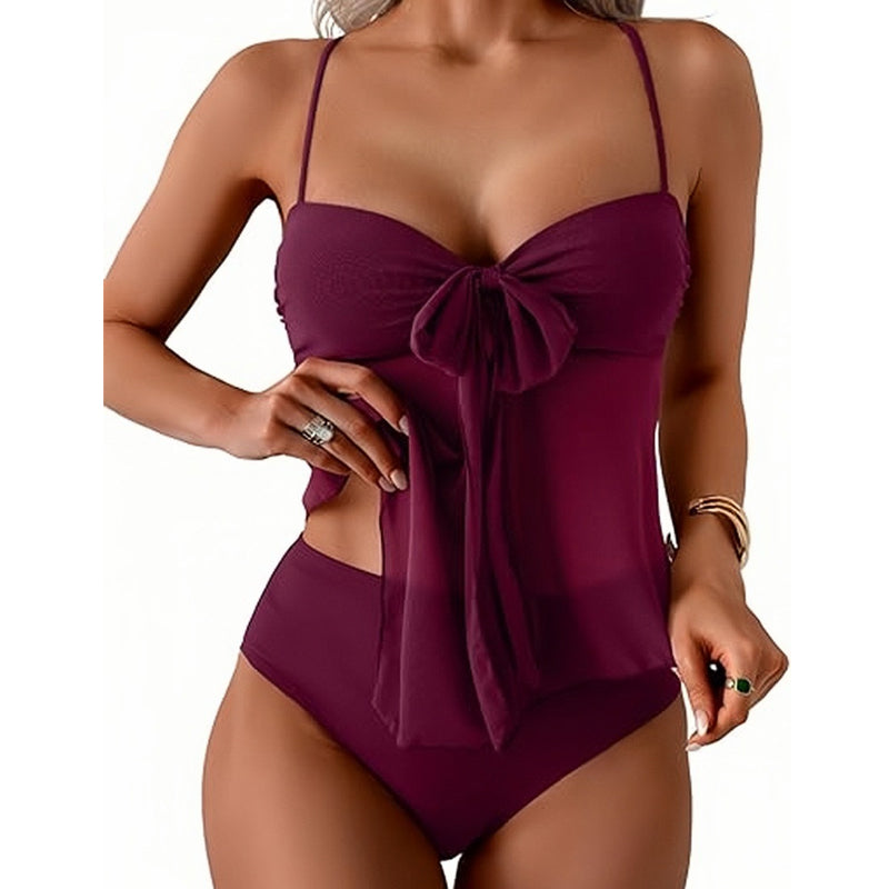 👙 Σετ τανκίνι από mesh - δέσιμο μπροστά και ψηλή μέση, που διαμορφώνει την κοιλιά | Γαλλικό ρετρό μαγιό ☀️🎀🌊