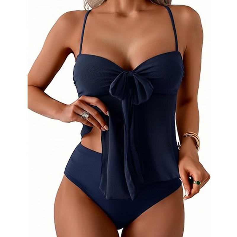 👙 Σετ τανκίνι από mesh - δέσιμο μπροστά και ψηλή μέση, που διαμορφώνει την κοιλιά | Γαλλικό ρετρό μαγιό ☀️🎀🌊