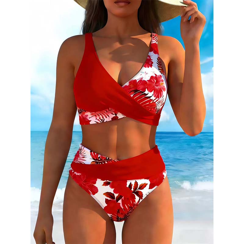 👙Γυναικείο σετ μπικίνι με ψηλή μέση και φλοράλ αποτύπωμα🌸
