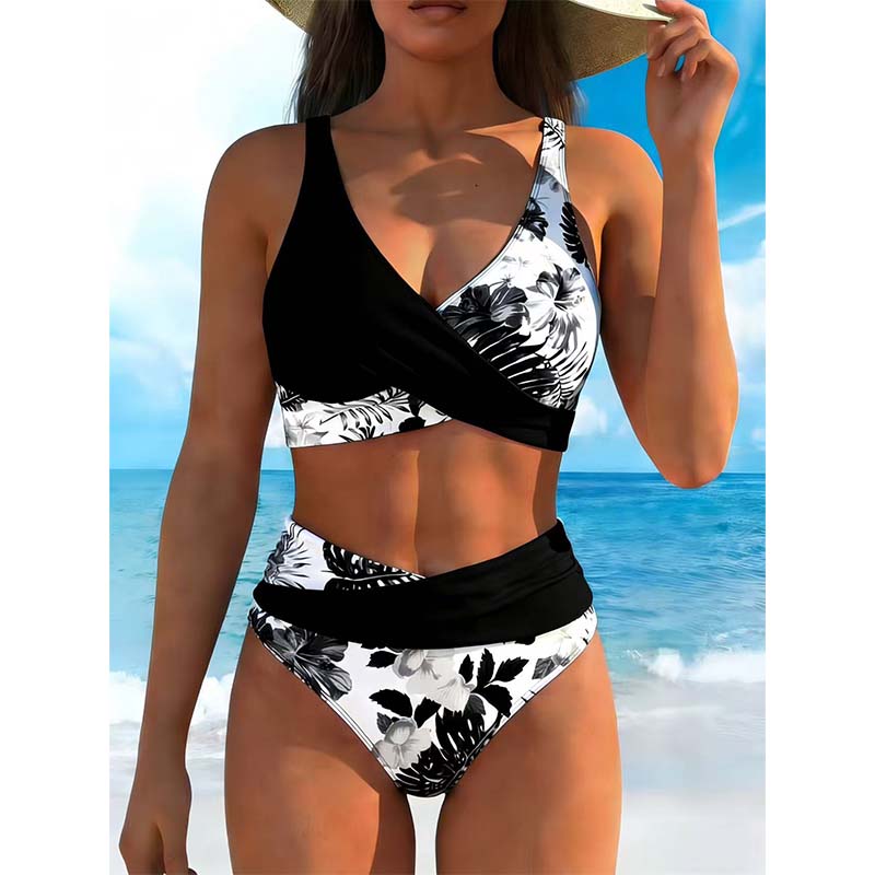 👙Γυναικείο σετ μπικίνι με ψηλή μέση και φλοράλ αποτύπωμα🌸