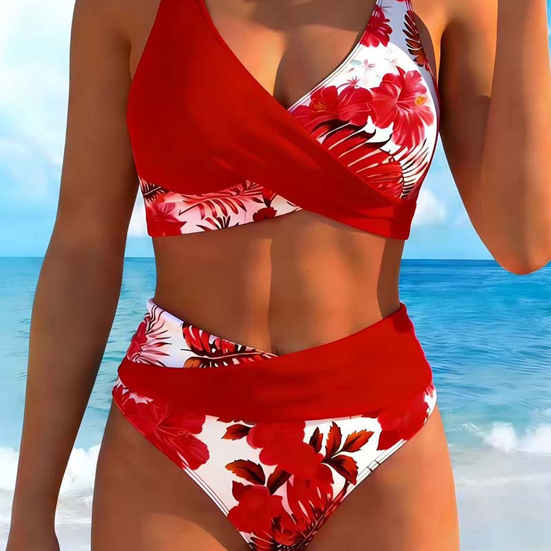 👙Γυναικείο σετ μπικίνι με ψηλή μέση και φλοράλ αποτύπωμα🌸