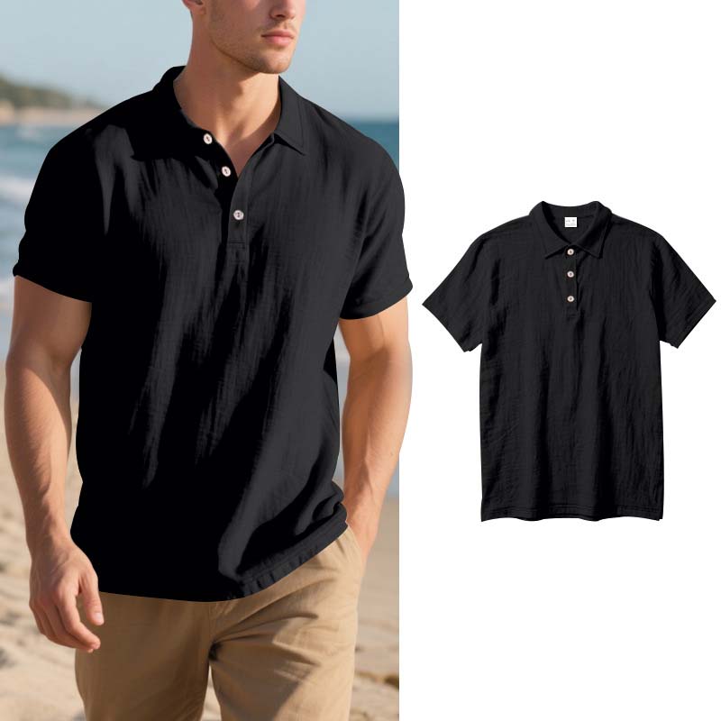 👕 Ανδρικό καθημερινό πουκάμισο από λινό με κοντά μανίκια και γιακά